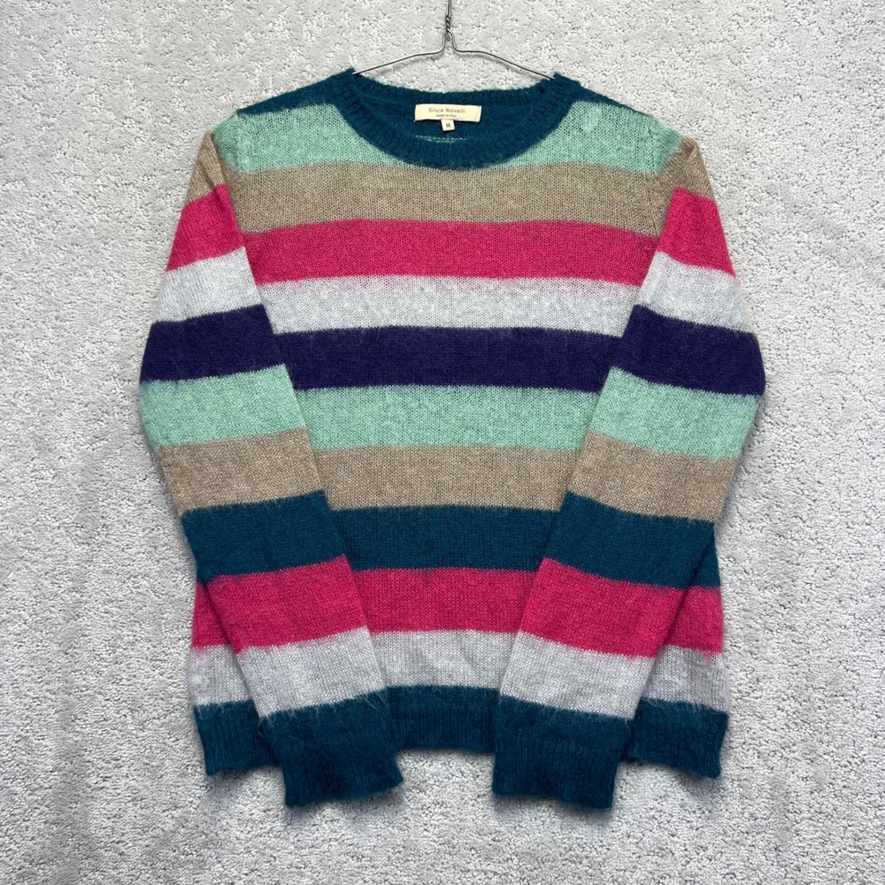 Silvia Novelli Sweater Womens M Multicolor Striped Mohair Blend Knit Light Italy